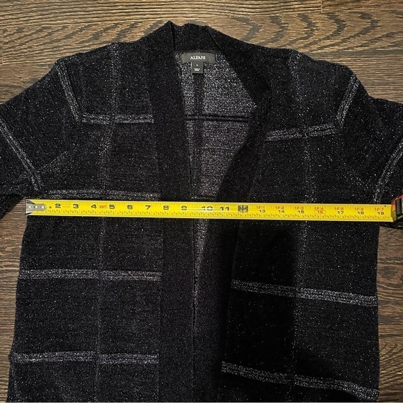 Alfani Women’s Black Silver Shine Windowpane Open Front Long Cardigan Size Large - Picture 7 of 8